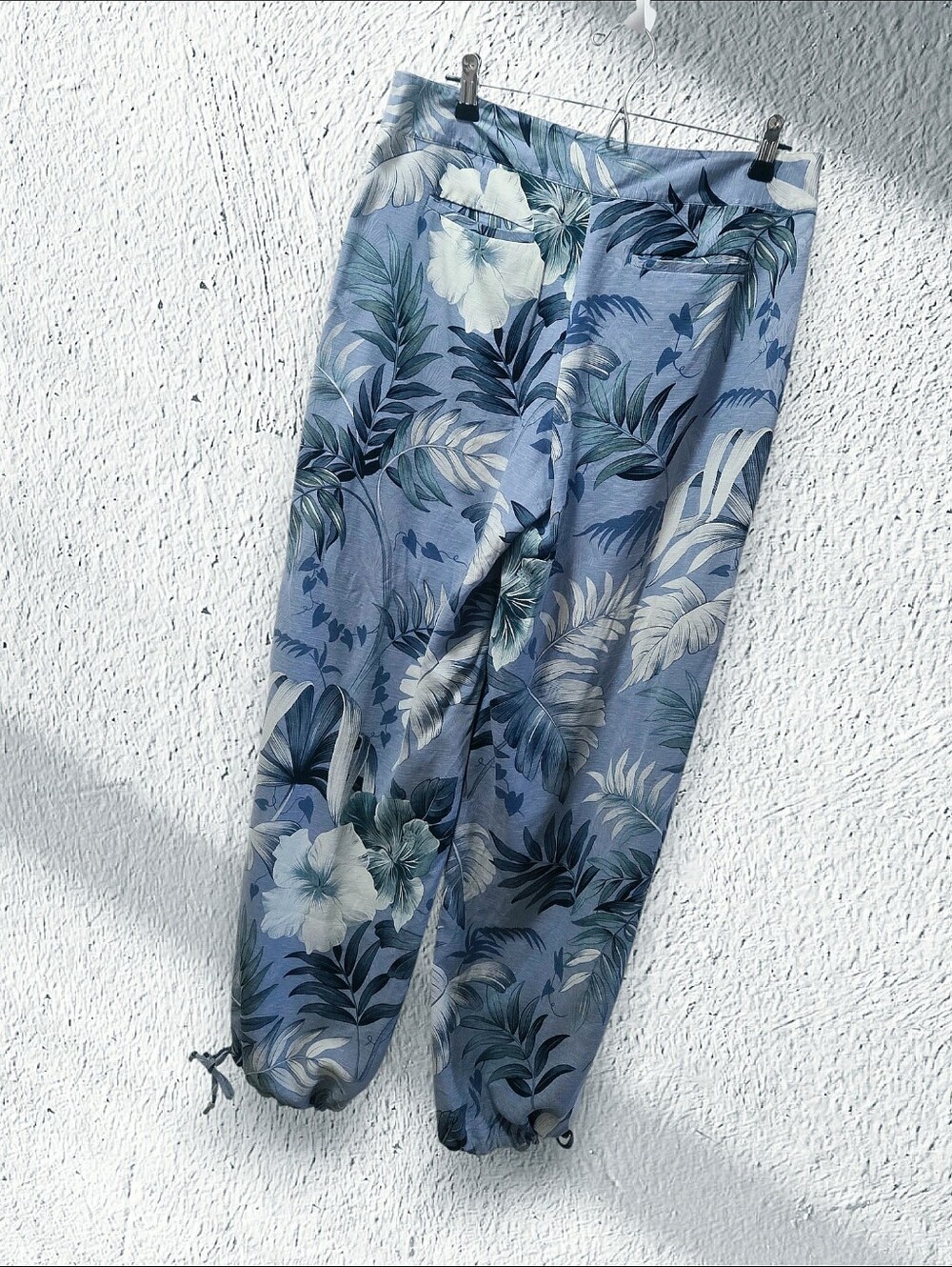 Cruise Ready 100% Sulk Blue Tropical Floral Drawstring  Bottom Pants